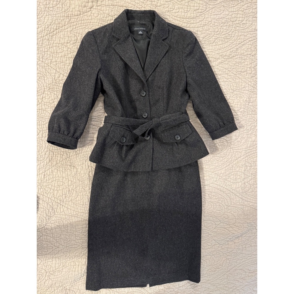 Banana Republic Y2K 2006 Wool Blend Skirt Suit | Charcoal Gray | Wool Blend